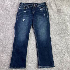 Silver Jeans Suki Capri Women’s 27* Blue Dark Wash Ripped Slim Straight